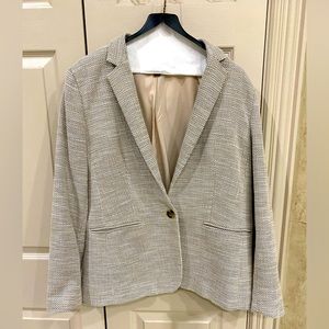 Ann Taylor Hutton Blazer Cream Tan Textured Weave SIze 14 Lined One Button